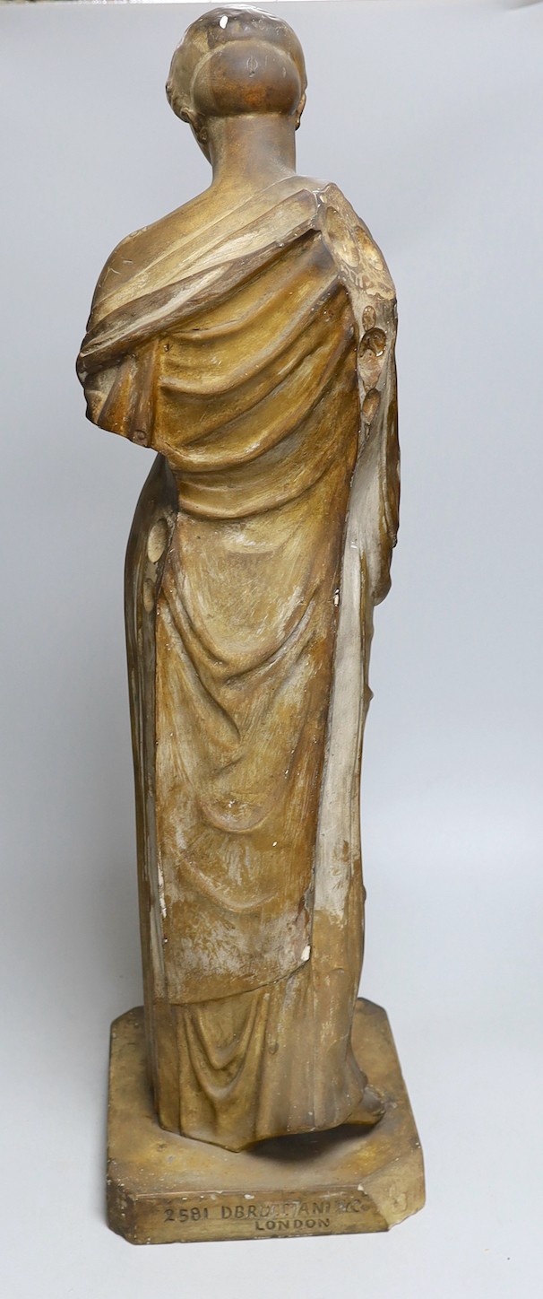 A plaster female figure, after the antique, inscribed ‘2581 D Brucciani & Co, London’ 70cm tall